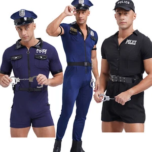 Mens Fancy Dress Cop Uniform Policeman Masquerade Costume Set Jumpsuit Outfits  - Picture 1 of 72