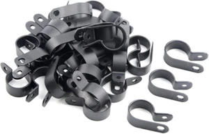 100PCS Nylon Cable Clips Assortment R-Type Black Plastic Wire Mounting Clamps - Picture 1 of 12