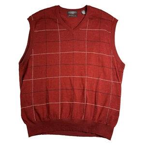Lyle and Scott Scotland Sweater Vest Men's Large Red Plaid V 100% Merino Wool - Picture 1 of 7
