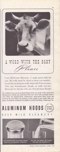 Half Page Print Advertisement- Aluminum Hoods Keep Milk Cleanest Cow 1938 (507) - Picture 1 of 1