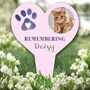 Heart Cat Dog Pet Loss Paw Photo Pink Remembrance Grave Plaque Memorial Stake - Picture 1 of 1