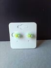 SMALL GREEN & YELLOW ROSE FLOWER STUD  EARINGS NEW FREE POUCH BPLSB1/106
