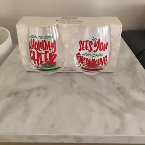 MERRY MAKERS Stemless Wine Glasses SET OF 2 - 16 Ounces -  BRAND NEW - Picture 1 of 5
