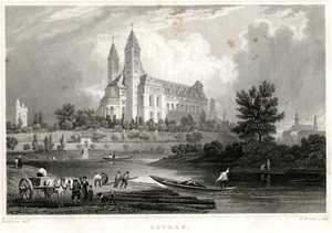 Spires Speyer Cathedral Rhine River Germany Tombleson 1840 Steel Engraving - Picture 1 of 3