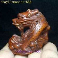 Chinese Boxwood Hand Carved zodiac Animal Dragon Figurine Gift Collection H 5 CM
