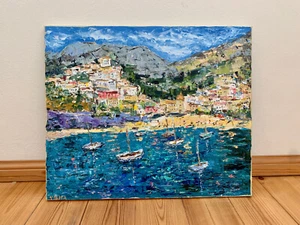 Costiera Amalfitana Positano dipinto olio su tela Italia paesaggio marino quadro - Foto 1 di 9