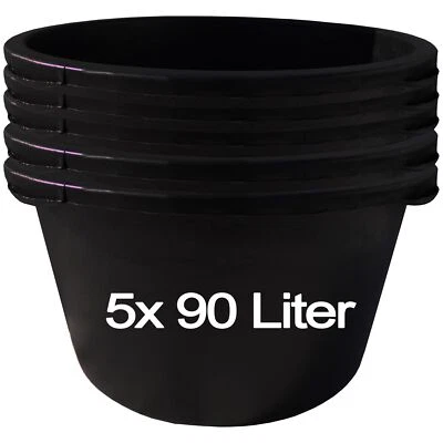 HOSSI'S WHOLESALE 5x90 Liter Mörtelkübel Baukübel Mörtelwanne Zementkübel Rund Tuppen