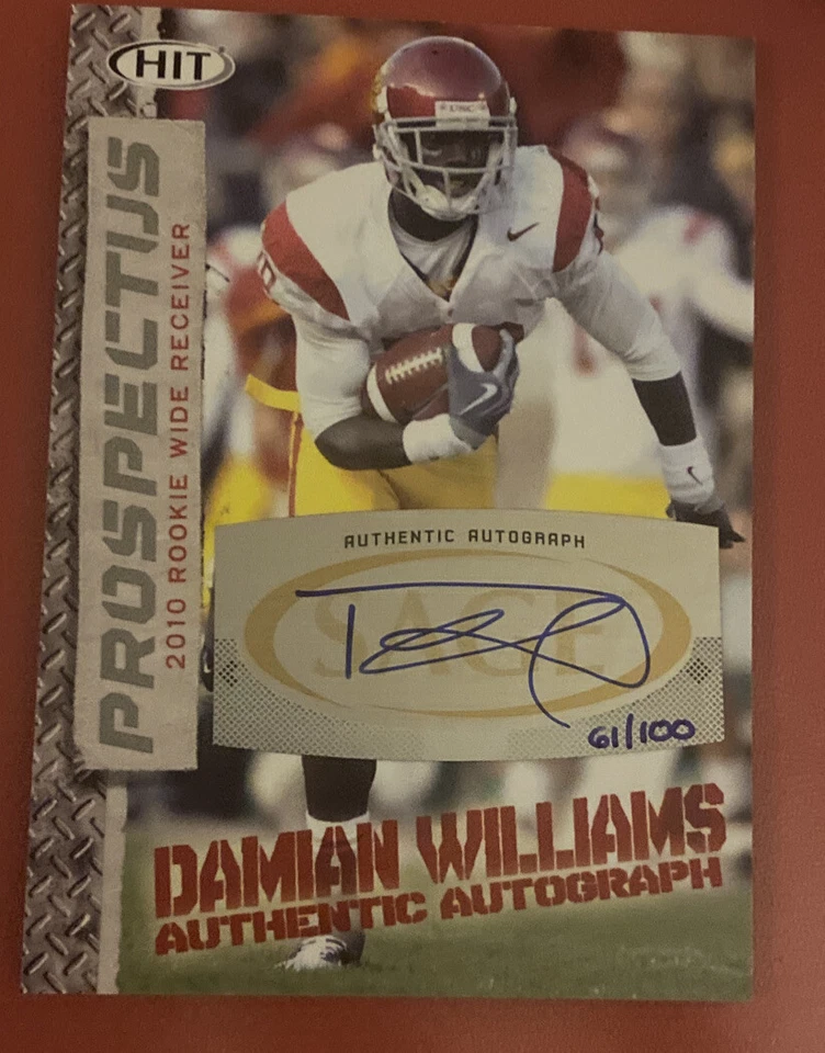 DAMIAN WILLIAMS 2010 SAGE HIT "PROSPECTUS" #PA15 ROOKIE AUTOGRAPH AUTO RC /100 - Image 1 of 2
