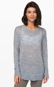 LULULEMON Women Well Being Crew Sweater Linen Blend Heathered Speckle Blue Large - Picture 1 of 7