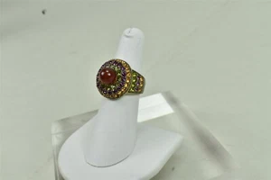 Heidi Daus Cocktail Ring Carnelian Green Purple Orange Crystal Bronze Tone SZ 6 - Picture 1 of 7