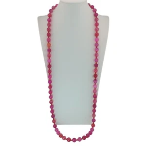 Jay King Bright Pink Agate Bead Sterling Necklace HSN 42" Fuchsia Red DRT Round - Picture 1 of 6