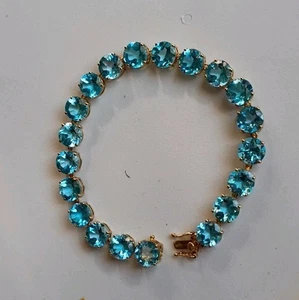 20 Brazalete Tenis Redondo Topacio Azul Oro Amarillo 10K Sólido Joyería Fina 7.5" 15 g - Imagen 1 de 14