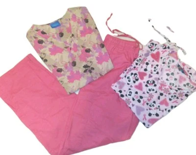 2 Women's  Hospital Scrub Shirts/Tops & 1 Pr. Pink Scrub Pants Sz Medium - Image 1 of 4