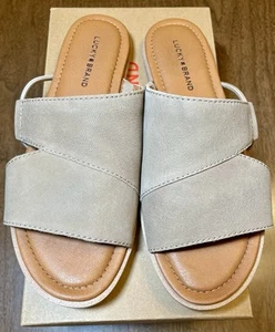 Lucky Brand Sandals Womens 8.5 M Nekoda Slides Beige Tan Leather Slip On Casual - Picture 1 of 14