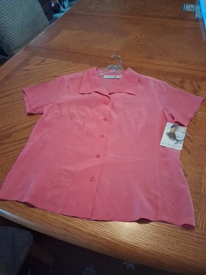 Винтажный JACLYN SMITH ярко розовый 100% шелк рубашка с коротким рукавом с Ярлыками - Изображение 1 из 4