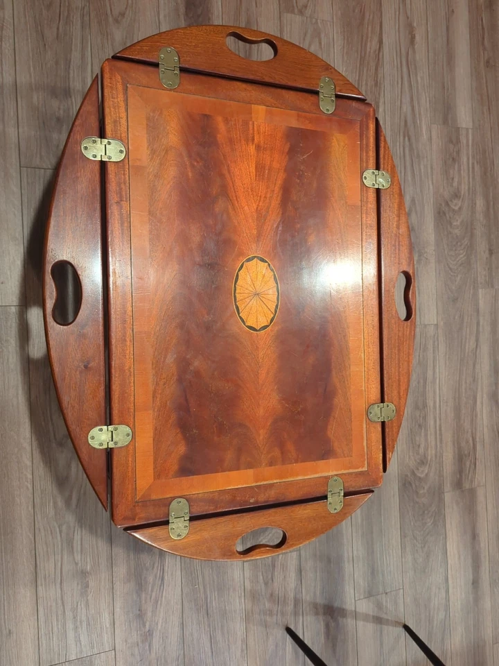 Vintage Mid Century Modern Hekman Butler Tray Table, Mahogany, 18" - Image 1 of 4