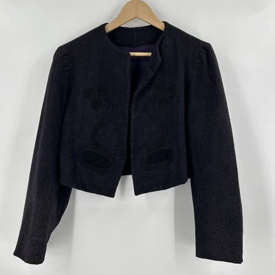 Jaqueta de lã folclórica europeia antiga da década de 1880 1900 trançada acabamento Soutache feita à mão - Imagem 1 de 4