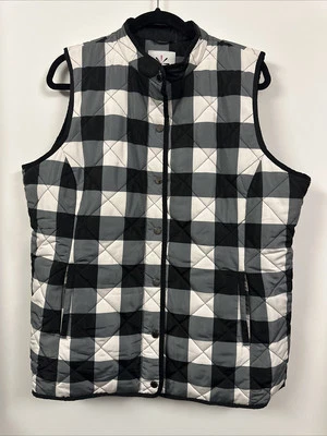 Chaleco acolchado Isaac Mizrahi Live para mujer blanco negro búfalo a cuadros forrado a presión L Foto 1 de 3