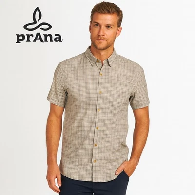 PrAna Plaid Slim Fit Short Sleeve Button Down Shirt Men’s Large FREE SHIPPING - Image 1 of 4
