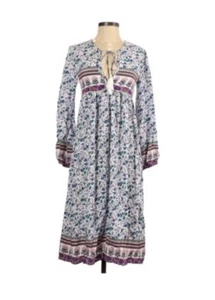 R.Vivimos Oversized Midi Dress Size XS Long Sleeve Floral Print Tassel Boho - Picture 1 of 12
