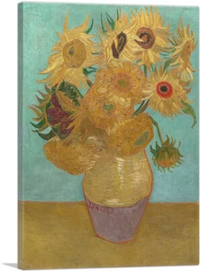 ARTCANVAS Sunflowers - Blue Background 1889 Canvas Art Print by Vincent van Gogh - Picture 1 of 14
