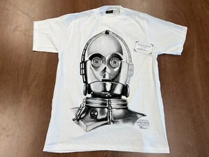 CAMISETA VINTAGE C-3PO STAR WARS BIG FACE STIPPLE ART L TEE 1995 NUEVA STOCK MUERTO - Imagen 1 de 10