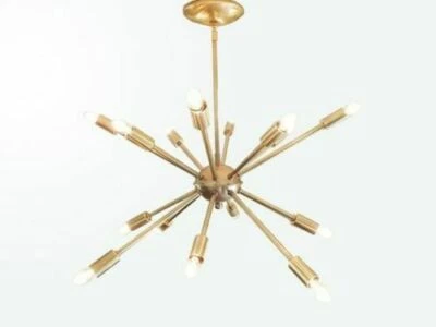 Mid Century Modern Brass Sputnik chandelier 16 Arms starburst patina chandelier - Image 1 of 4