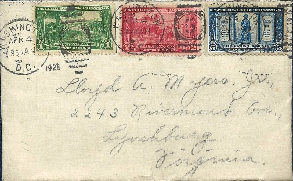 Scott #617, #618, #619 Lexington Concord 1925, First Day Cover (FDC) - Image 1 of 2