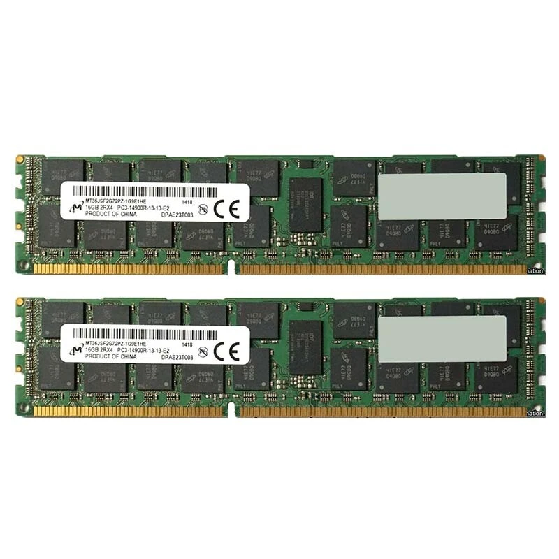 Micron 2x 16GB 2RX4 PC3-14900R DDR3-1866Mhz ECC REG Server RAM Memory - Image 1 of 1