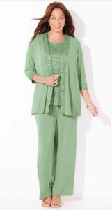 Catherines 28W Womens 3 pc Lace Gala Pant Suit Wedding Formal Green - Picture 1 of 6
