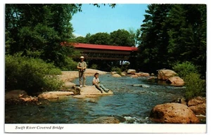 Lot of 4 VTG Chrome Postcards Covered Bridges Rivers Fishing New Hampshire NH. - Picture 1 of 8