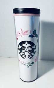 Vaso viajero Starbucks Christmas Wreath Muérdago 2018 rosa blanco (16 oz) - Imagen 1 de 6