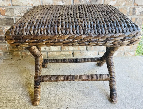 Wooden Wooven Stool Ottoman Retro Bohemian Modern Home Dark Brown 20x20x16 Cover