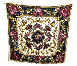 Charter Club großer quadratischer Schal mit Blumenmuster Goldfarben marineblau grün und rosa 35 Zoll x 35 Zoll - Bild 1 von 4