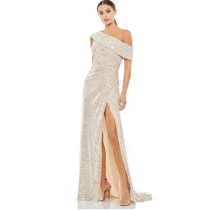 Mac Duggal Asymmetrisches Pailletten Kleid Nude Gr. 4 Neu - Bild 1 von 15