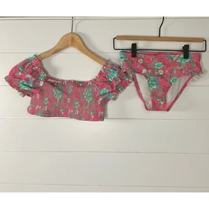 Janie and Jack Girls Floral Smocked Two Piece Set 10 Pink Tropical Swimwear Pool - Picture 1 of 14