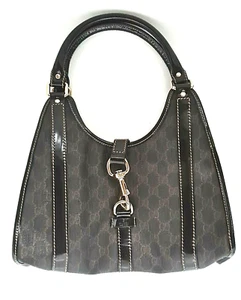 Gucci Vintage Brown Leather Jackie O Monogram logo Horsebit Handbag & Dust Bag - Picture 1 of 12
