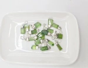Natural Peridot Crystal Gemstone Pendant With Silver Cap . - Picture 1 of 2