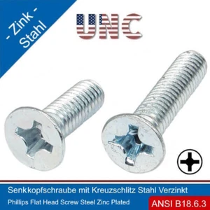 Senkkopfschraube 5/16-18 UNC mit Kreuzschlitz Phillips Stahl Verzinkt | - Picture 1 of 11
