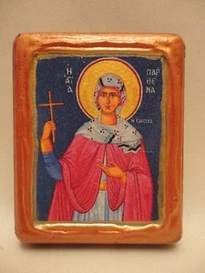 Heilige Parthene griechisch orthodox byzantinisch Rosegold christliche Ikone auf Holz - Bild 1 von 9