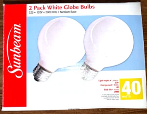 Globe Light Bulbs, 2 pack Sunbeam dimmable 40 watt G25, not LED med base, vanity - Picture 1 of 1