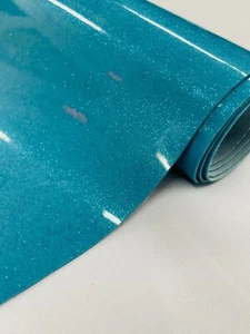Metallic Glitter Vinyl - Turquoise Shiny Glitter PVC Upholstery Rolled Vinyl - Picture 1 of 3