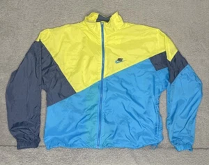 Vintage 90s Nike Windbreaker Yellow Blue Colorblock Full Zip Jacket Mens Medium - Picture 1 of 10