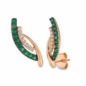 LeVian 14K Rose Gold Emerald G-H SI1 Diamond 0.3 cts Earrings - Picture 1 of 4