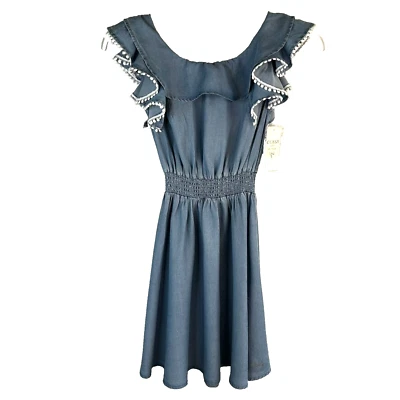 Guess Kids Girl's Dress Blue Denim Ruffle Top Spring Summer Size L 14 NWT - Image 1 of 4
