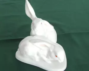 Herend Porcelain Hungary Large 5" White Natural 2 Rabbit Figurine #5332 Ear Up - Picture 1 of 6