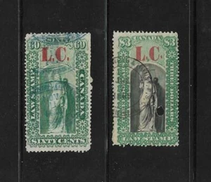 Canada Revenues: Quebec; Law Stamps; 1864 (L.C.) Issue; 2 Diff.; Used - Picture 1 of 1