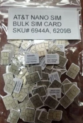 LOT X 100 AT&T NANO 4FF SIM Card • GSM 4G LTE • NEW OEM AT&T  loose simcard - Image 1 of 2