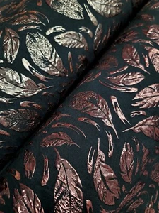 ROSE GOLD Feathers Metallic Black Brocade Fabric Sold By The Yard For Dress Upho - Picture 1 of 12