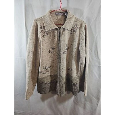 TanJay Women's Embroidered Flowers Full Zip Cardigan Sweater Medium - Image 1 of 4